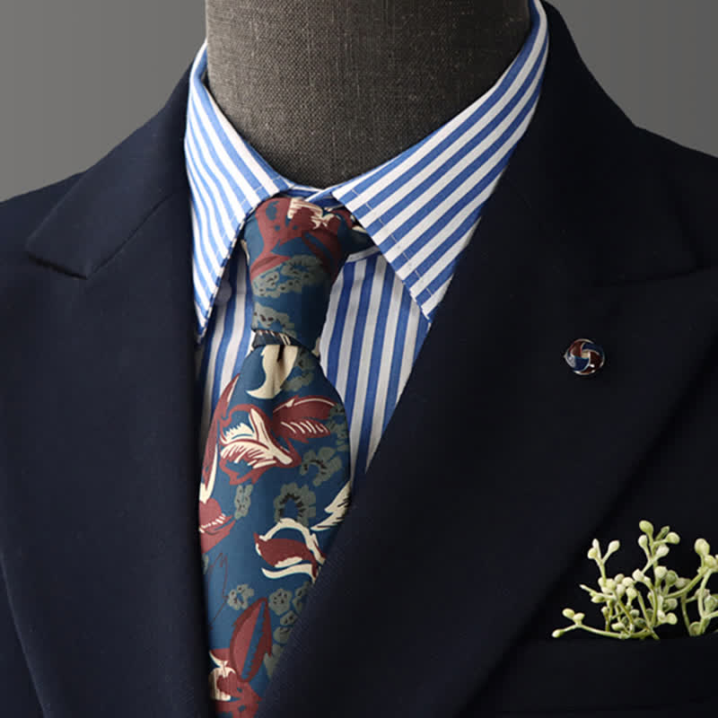 Cravatta da uomo con motivo floreale blu navy e rosso - Blu marino e rosso - image 0