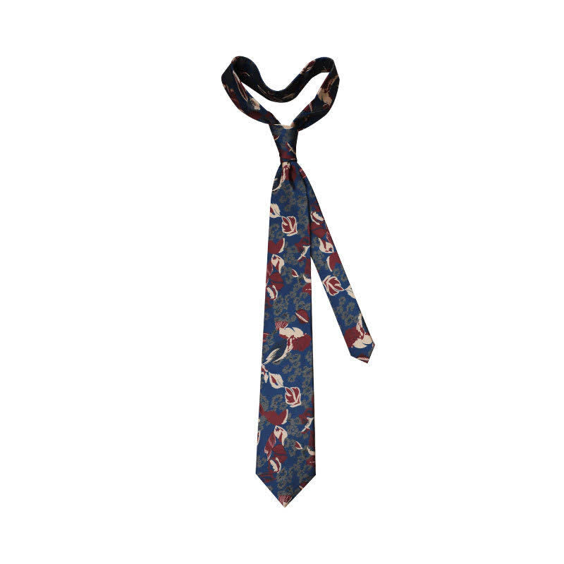Cravatta da uomo con motivo floreale blu navy e rosso