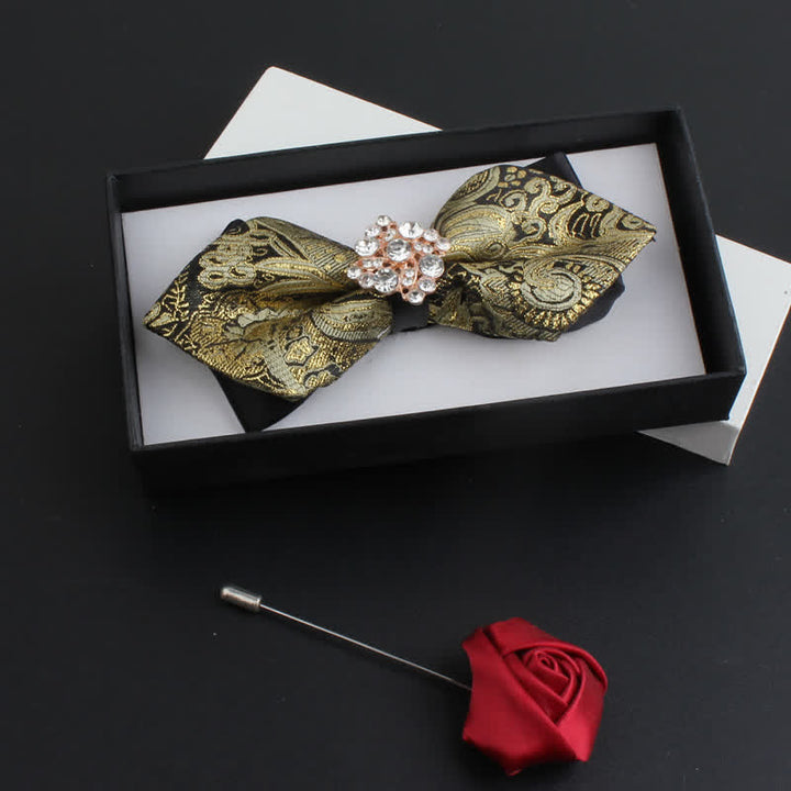 Papillon classico da uomo con paisley e cristalli e spilla da bavero