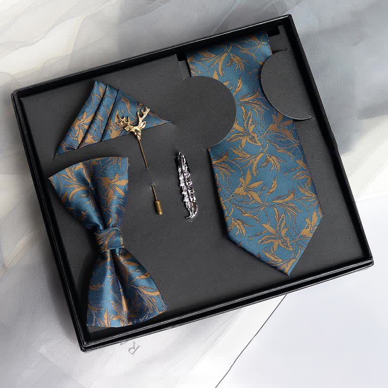 5 pezzi papillon da uomo con motivo a orchidee, confezione regalo - Verde acqua - image 0
