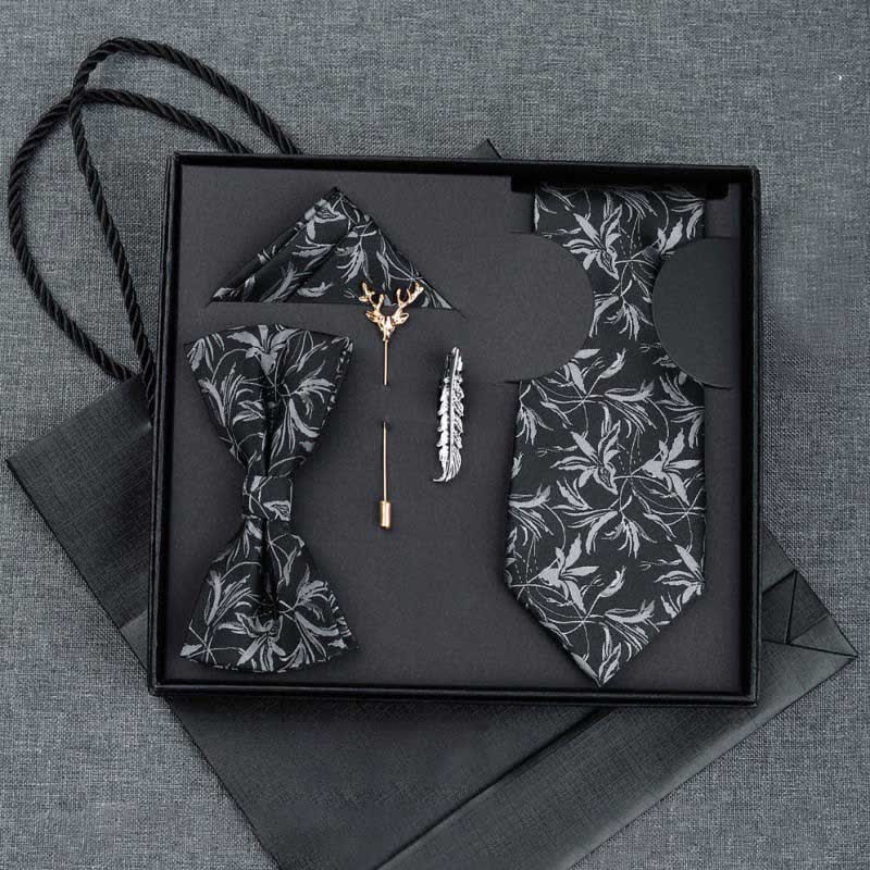 5 pezzi papillon da uomo con motivo a orchidee, confezione regalo - Nero - image 14