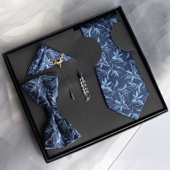 5 pezzi papillon da uomo con motivo a orchidee, confezione regalo - Blu - image 10