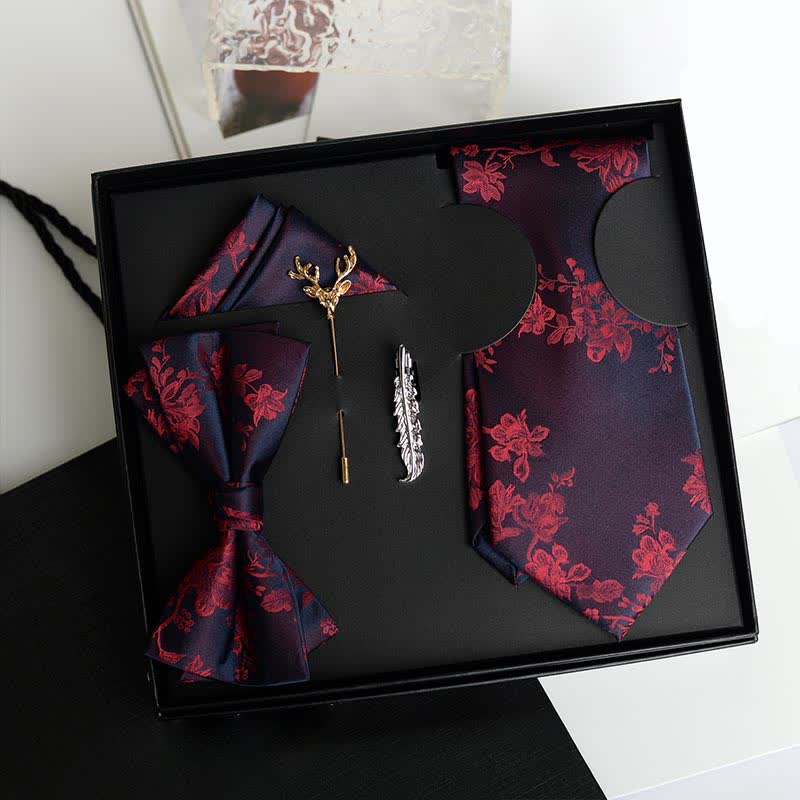 5 pezzi da uomo modello Iris moda matrimonio papillon scatola regalo - Rosso - image 4
