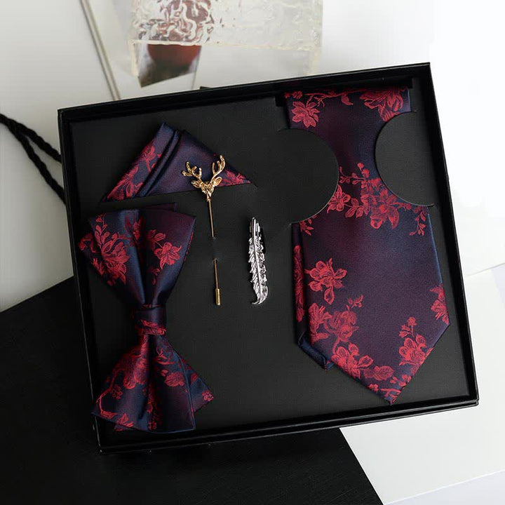5 pezzi da uomo modello Iris moda matrimonio papillon scatola regalo - Rosso - image 4