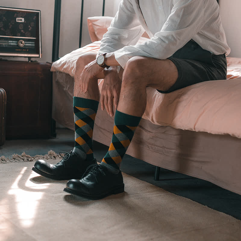 Calzini da uomo con motivo a rombi colorati e funky - Grigio e verde - UE 38-44 - image 3