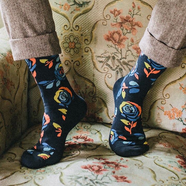 Calzini da uomo con rose blu navy e blu navy
