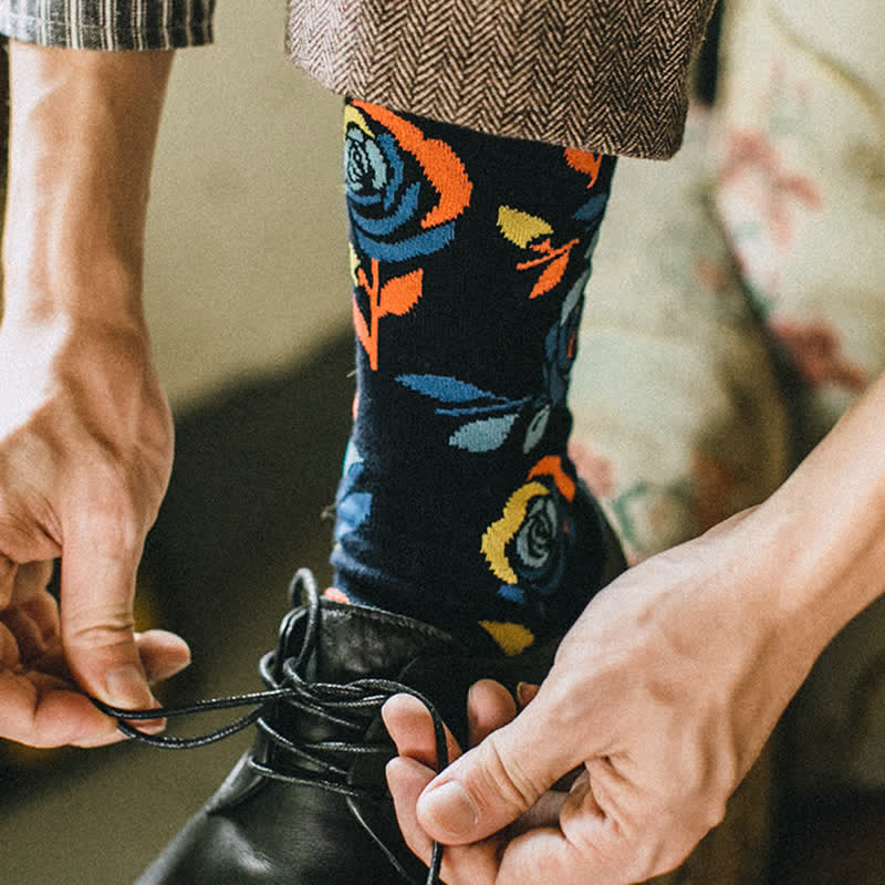 Calzini da uomo con rose blu navy e blu navy