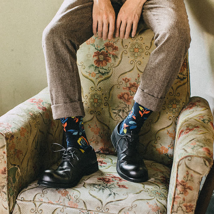 Calzini da uomo con rose blu navy e blu navy