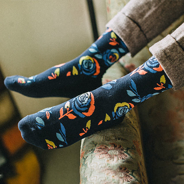 Calzini da uomo con rose blu navy e blu navy