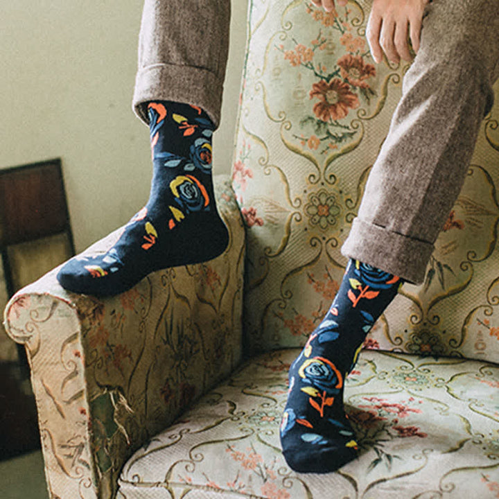 Calzini da uomo con rose blu navy e blu navy