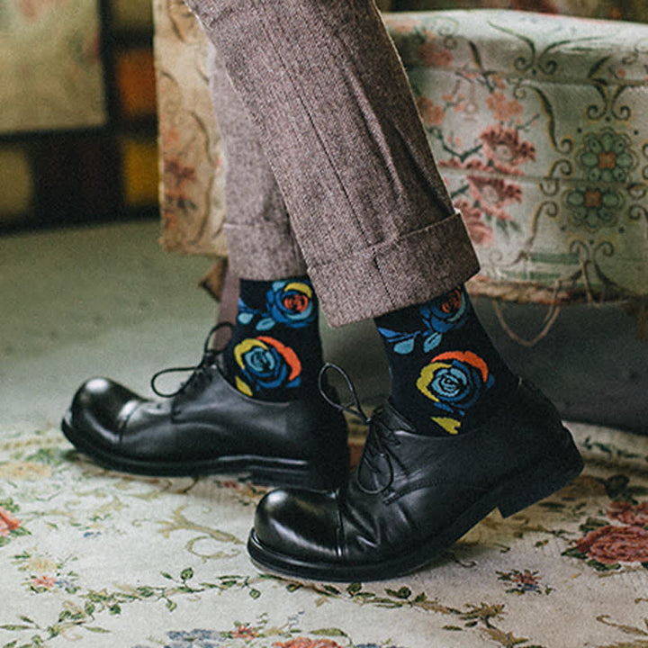 Calzini da uomo con rose blu navy e blu navy