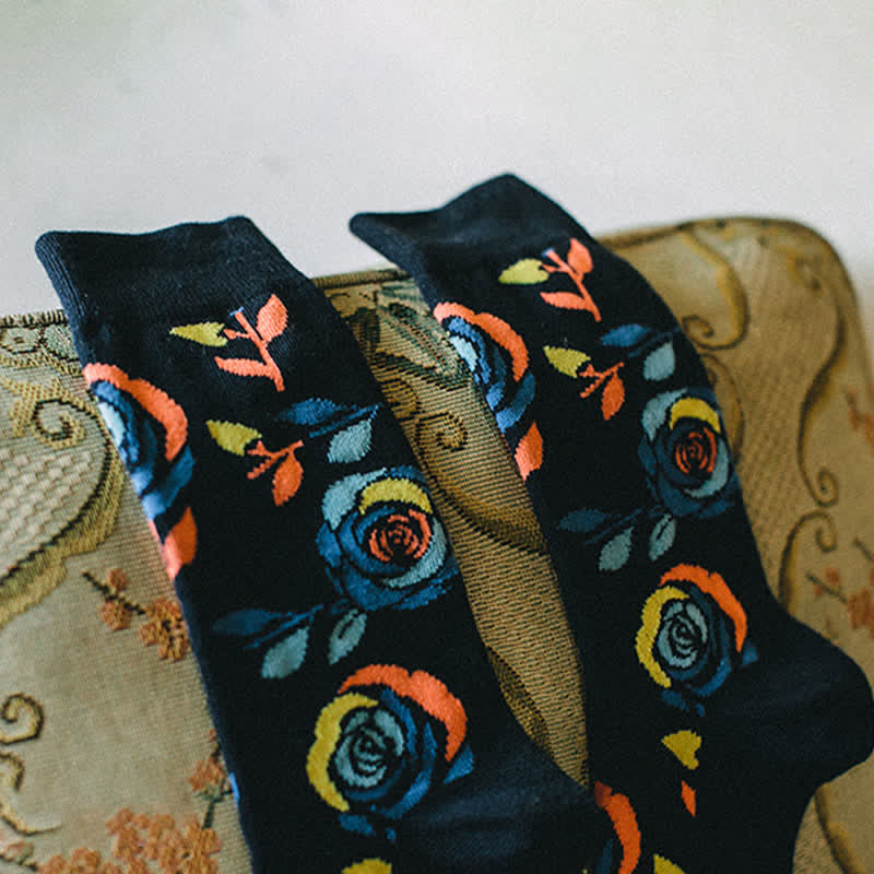 Calzini da uomo con rose blu navy e blu navy