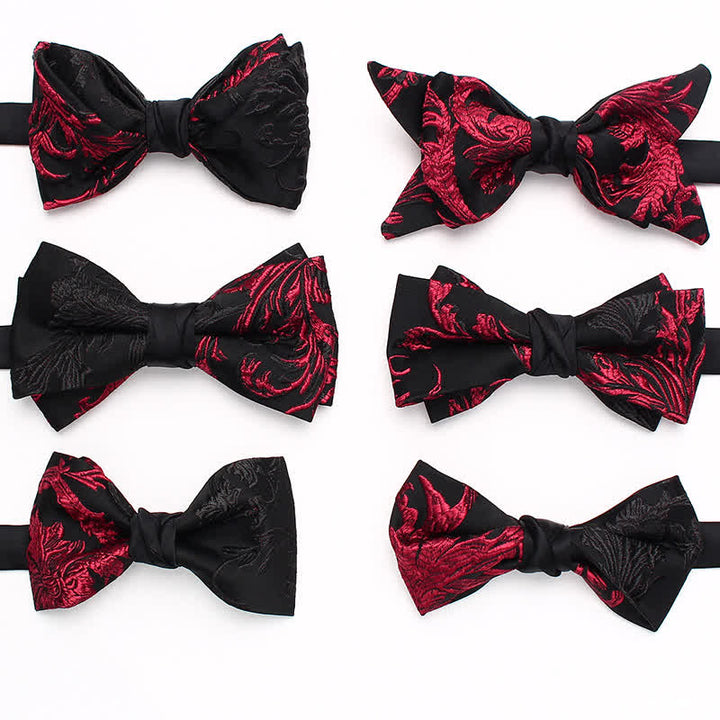 Papillon da uomo con motivo floreale a vite rosso e nero
