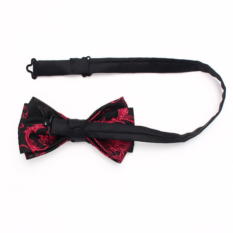 Papillon da uomo con motivo floreale a vite rosso e nero