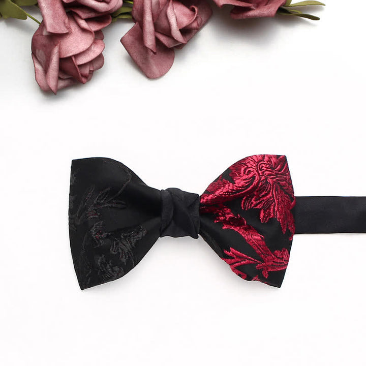 Papillon da uomo con motivo floreale a vite rosso e nero