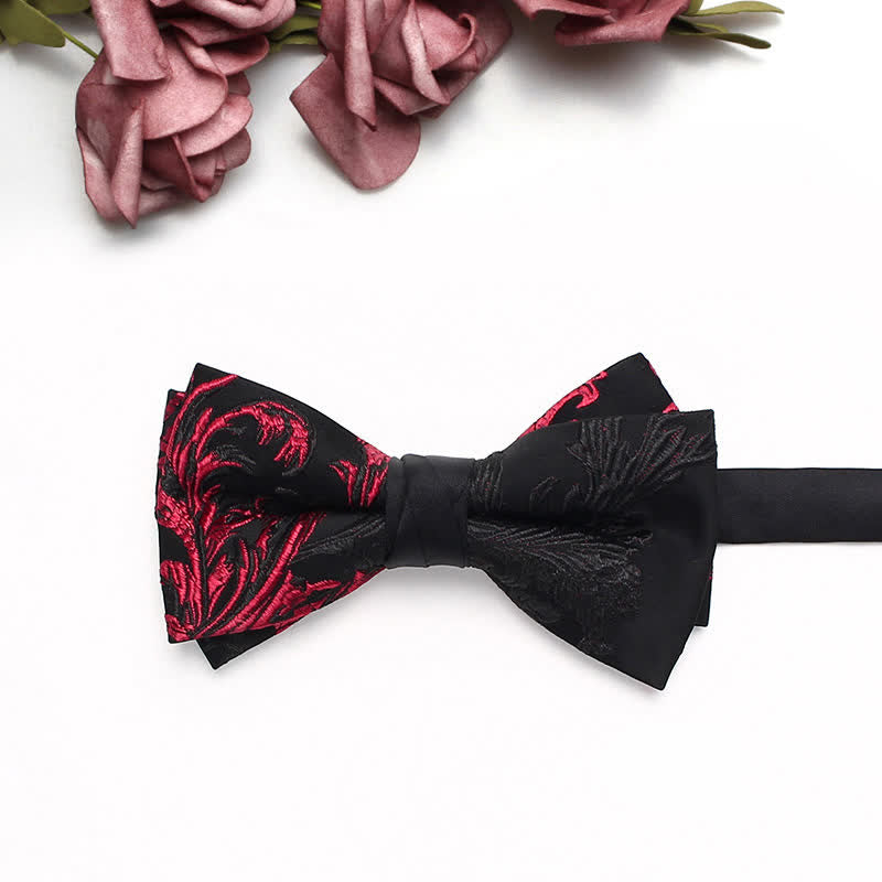 Papillon da uomo con motivo floreale a vite rosso e nero