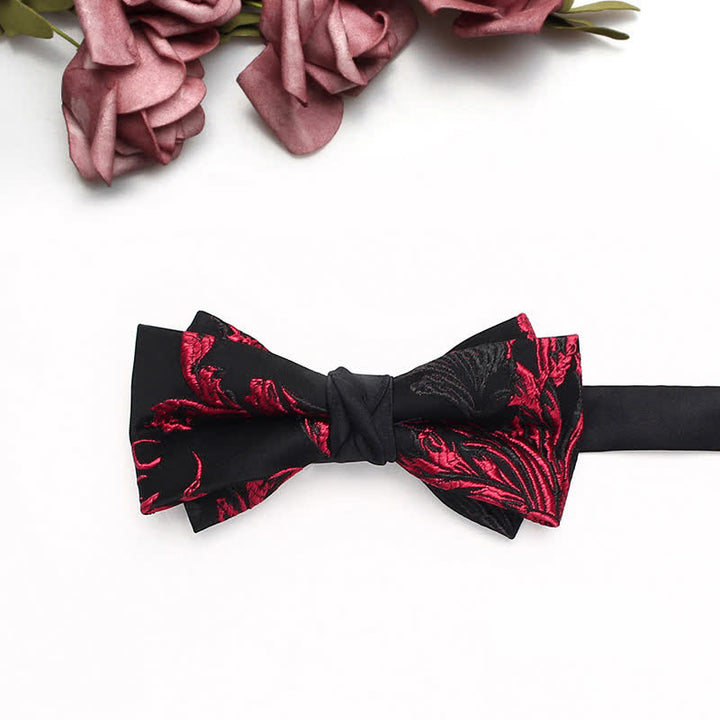 Papillon da uomo con motivo floreale a vite rosso e nero