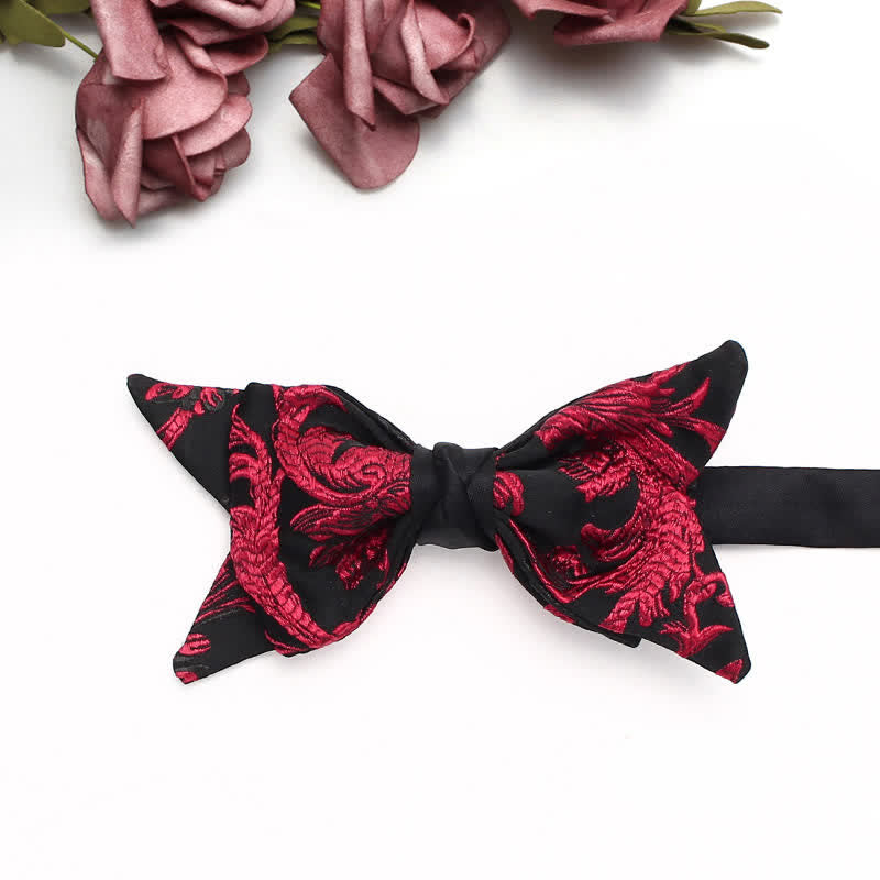 Papillon da uomo con motivo floreale a vite rosso e nero