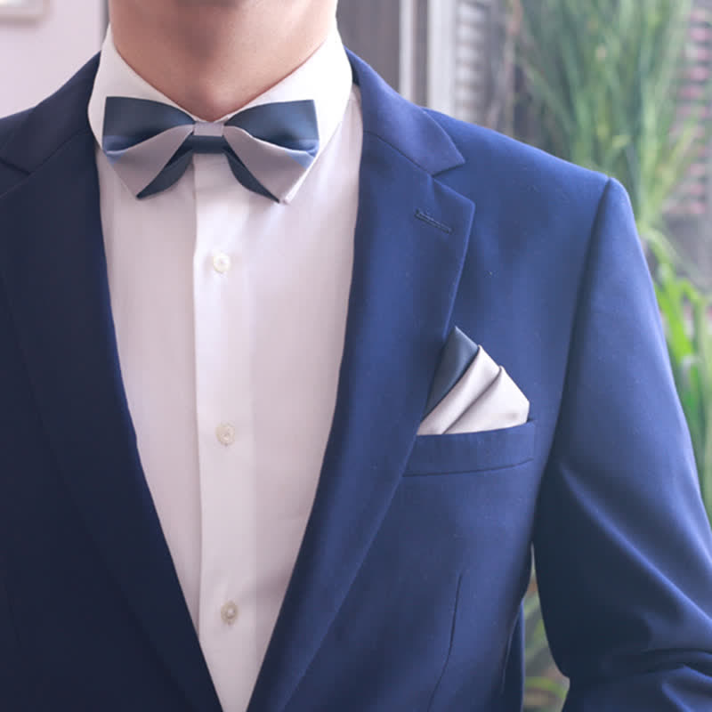 Papillon da uomo in contrasto di colore blu navy e grigio argento - image 3