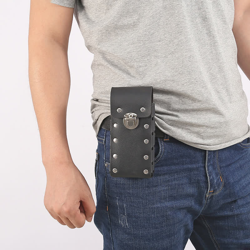 Borsa da cintura in pelle universale per telefono con bottone decorativo a rivetto