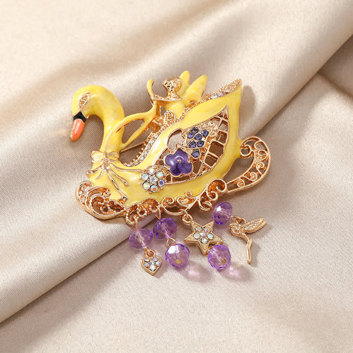 Spilla cava con nappe a forma di cigno fatato da donna