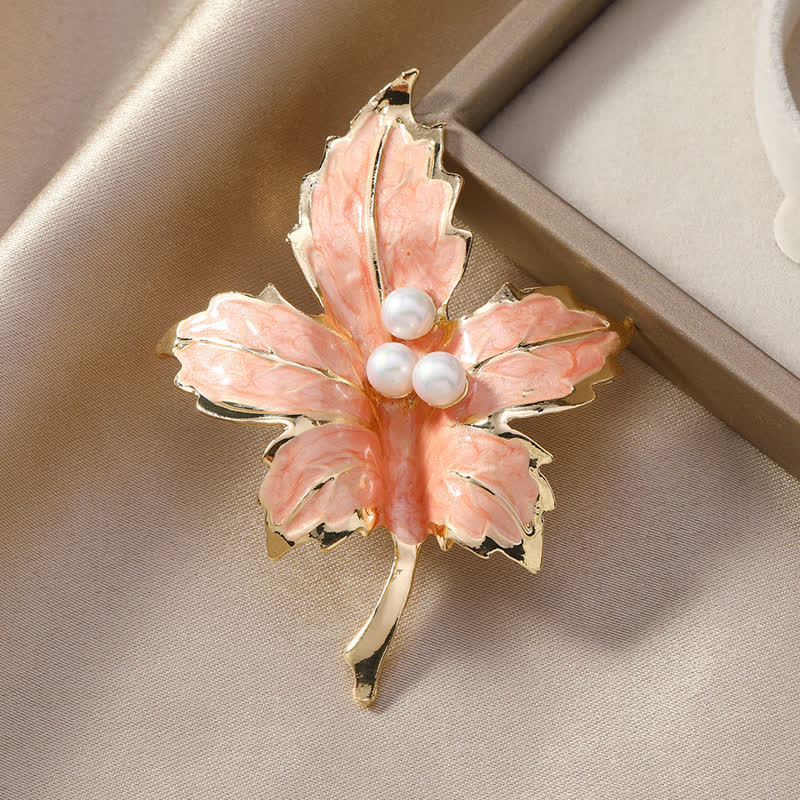 Spilla da donna con foglia d'acero in perle finte - Rosa - image 3