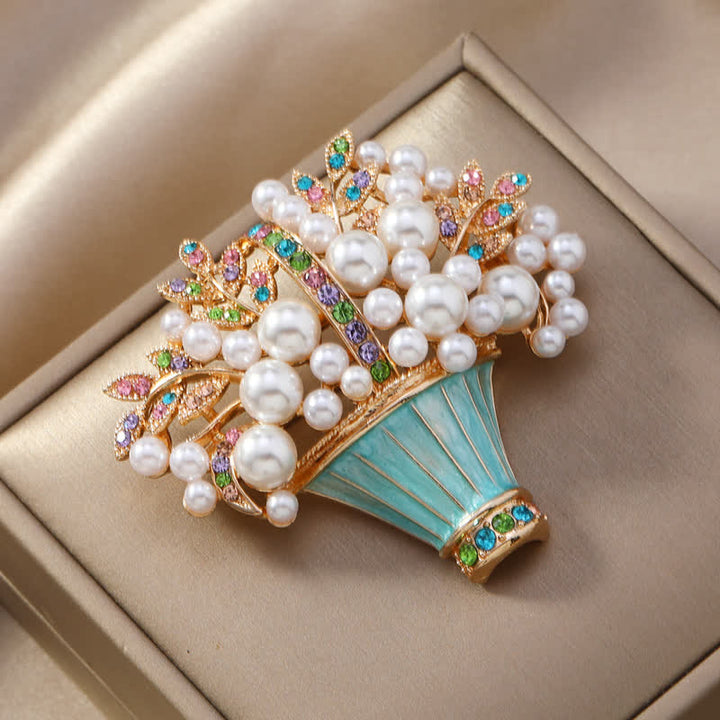 Spilla a forma di cestino di fiori con perle finte da donna
