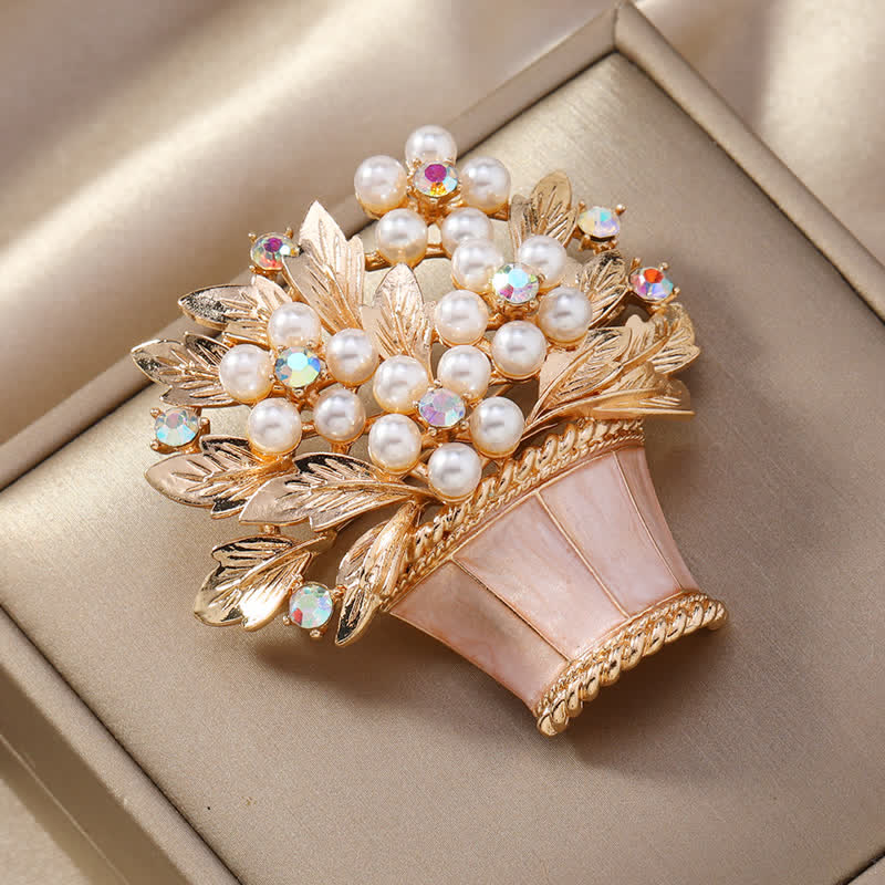 Spilla a forma di cestino di fiori con perle finte da donna