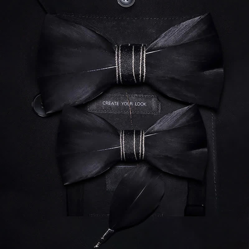 Papillon nero con piume nobili per bambini con spilla da bavero