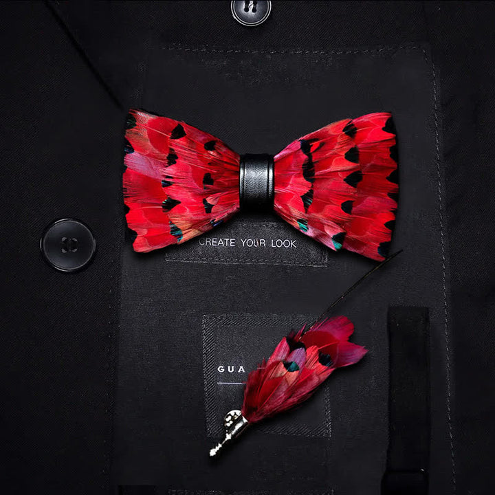 Papillon con piume di coda di fringuello rosso per bambini con spilla da bavero - Ragazzo - image 0