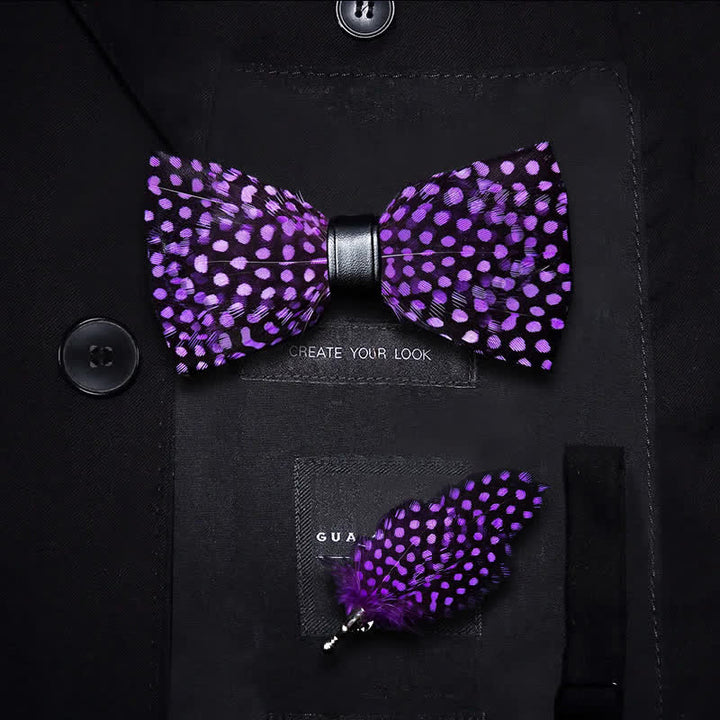 Papillon con piume a pois bianchi viola scuro per bambini con spilla da bavero - Ragazzo - image 0