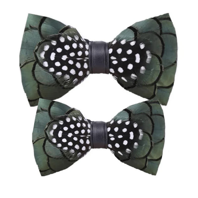 Papillon con piume verde scuro chic per bambini con spilla da bavero - Set Genitore-Figlio - image 2