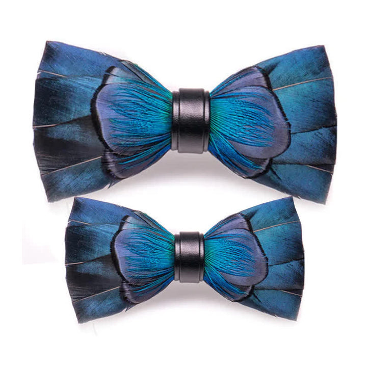 Papillon con piume blu navy a cascata per bambini con spilla da bavero - Set Genitore-Figlio - image 6
