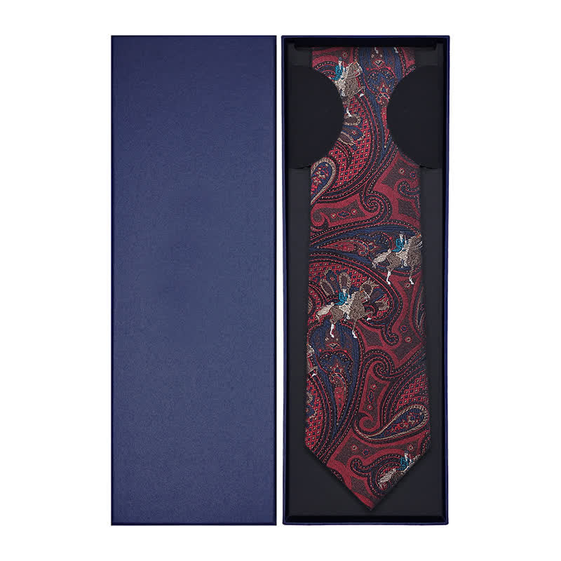 Cravatta da uomo con ricamo a cavallo e motivo Paisley rosso
