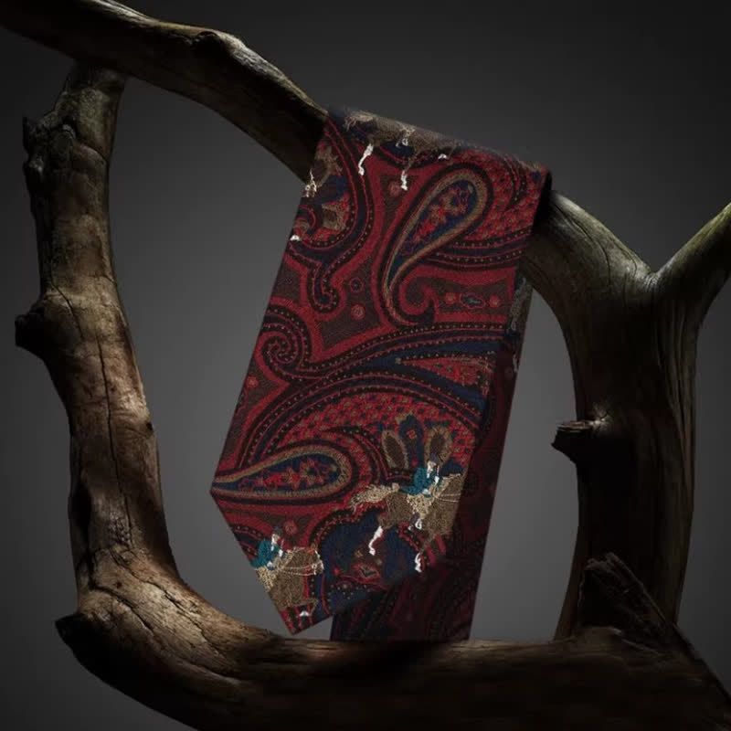 Cravatta da uomo con ricamo a cavallo e motivo Paisley rosso - image 3