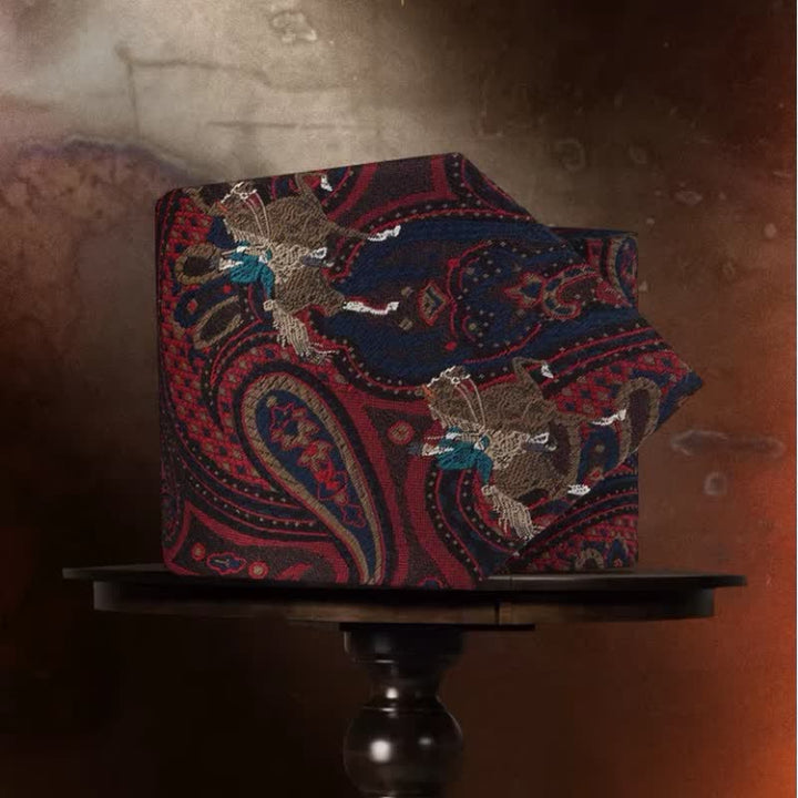 Cravatta da uomo con ricamo a cavallo e motivo Paisley rosso