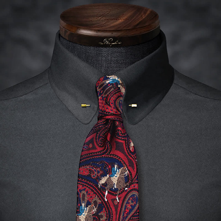 Cravatta da uomo con ricamo a cavallo e motivo Paisley rosso