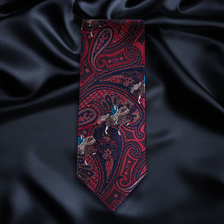 Cravatta da uomo con ricamo a cavallo e motivo Paisley rosso
