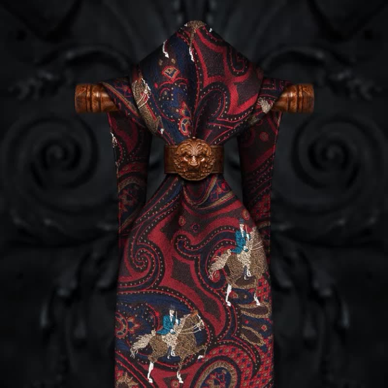 Cravatta da uomo con ricamo a cavallo e motivo Paisley rosso