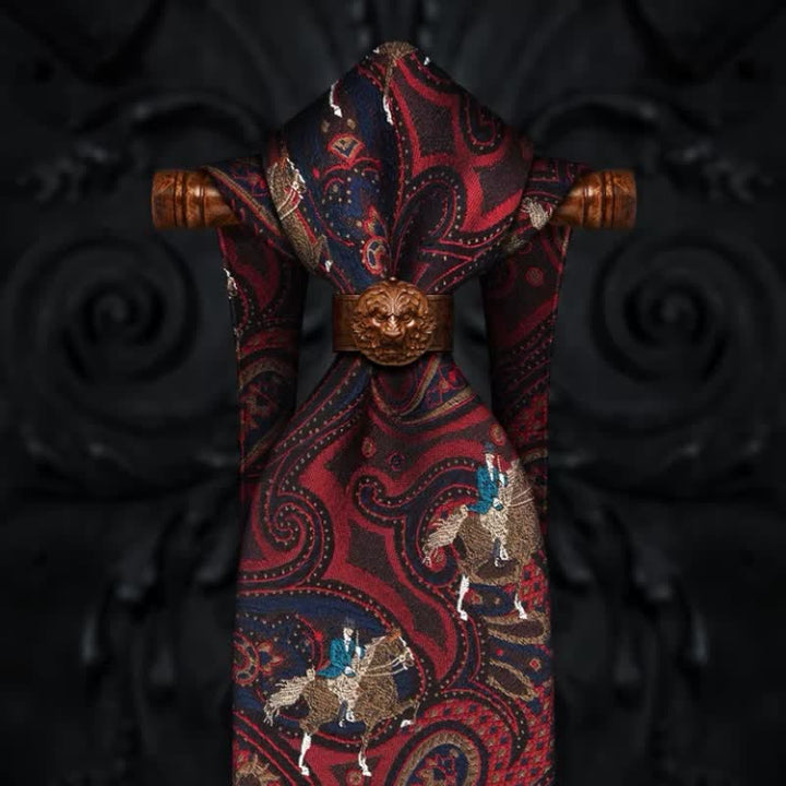Cravatta da uomo con ricamo a cavallo e motivo Paisley rosso