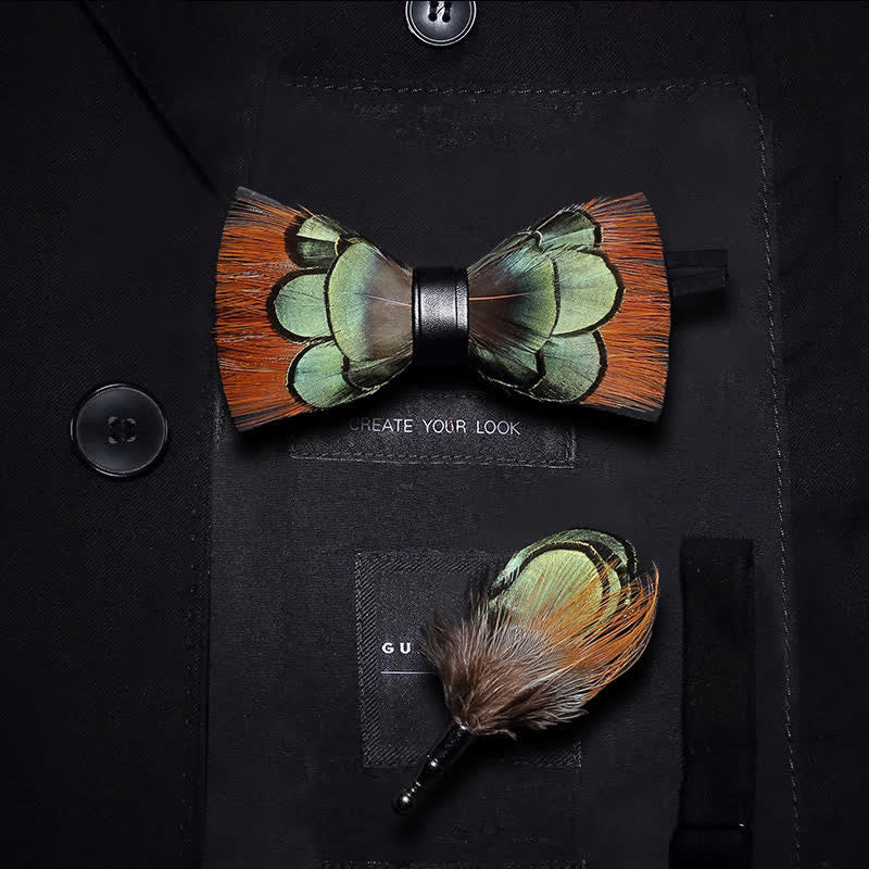 Papillon con piume verde chiaro e marrone per bambini - Ragazzo - image 0