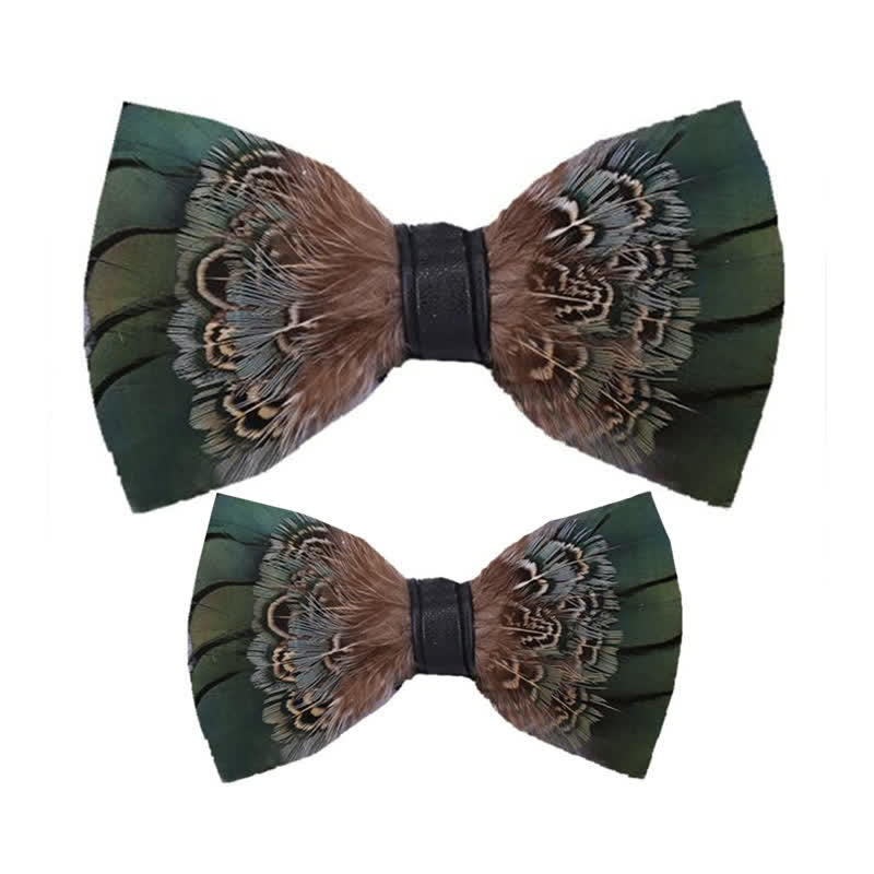 Papillon con piume di fagiano verde foresta per bambini con spilla da bavero - Set Genitore-Figlio - image 4
