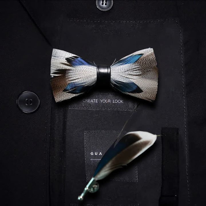 Papillon con piume di pavone blu e marrone per bambini con spilla da bavero - Ragazzo - image 0
