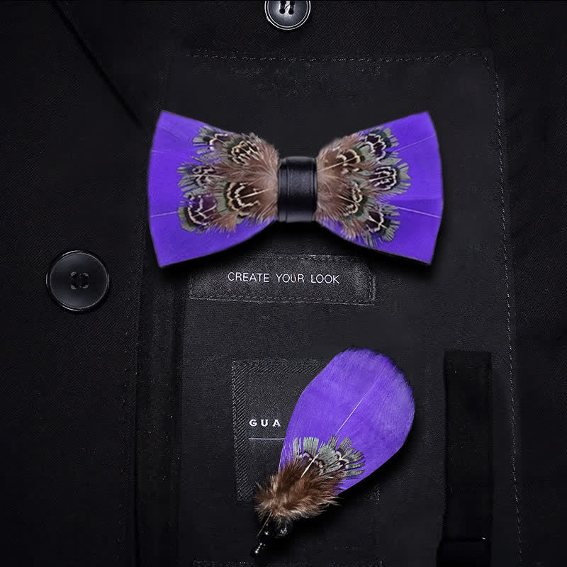 Papillon con piume di fagiano viola grazioso per bambini con spilla da bavero - Ragazzo - image 0