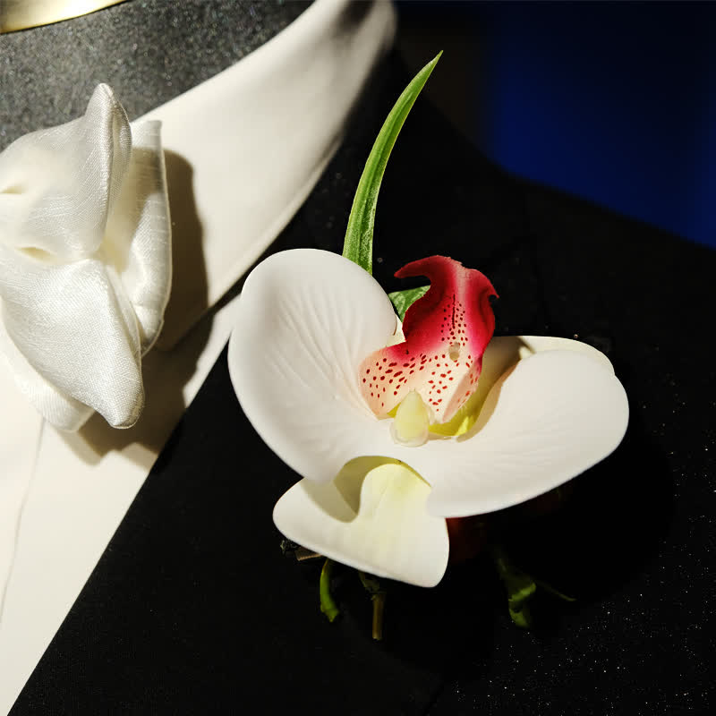 Set di 3 fazzoletti e papillon Phalaenopsis bianchi da uomo