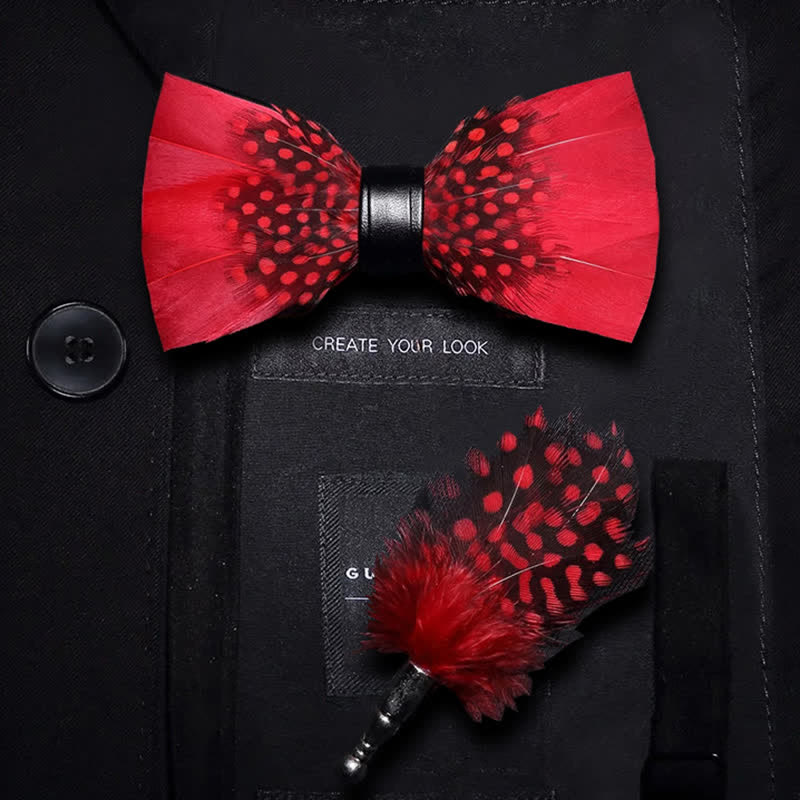 Papillon con piume di fringuello rosso e nero per bambini con spilla da bavero - Adulto - image 2