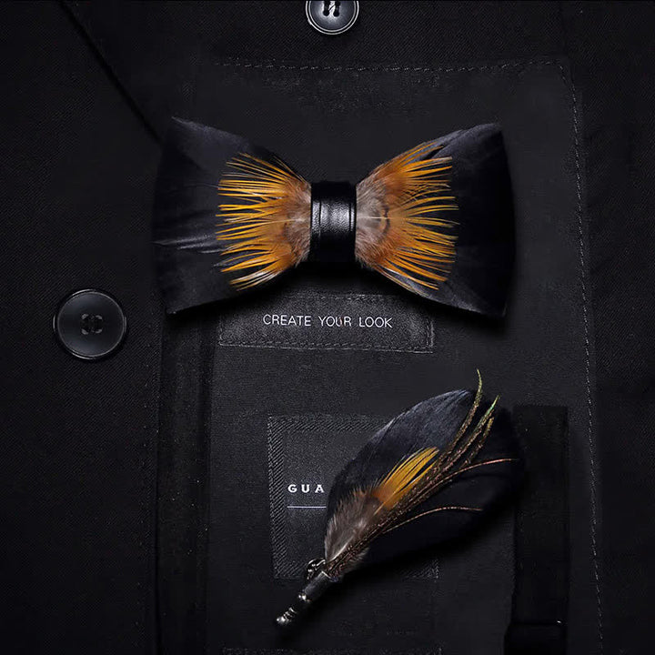 Papillon con piume di girasole arancioni e nere per bambini con spilla da bavero - Ragazzo - image 0