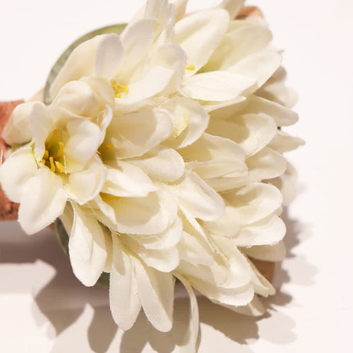 Papillon in legno con fiore artificiale bianco puro da uomo