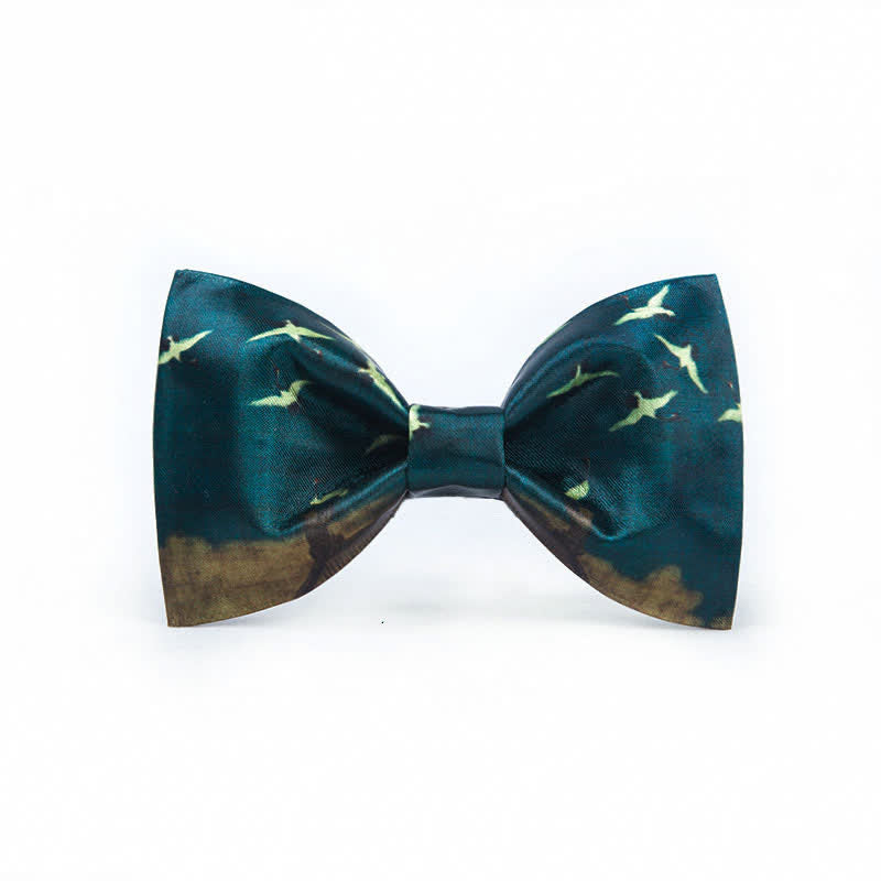 Papillon da uomo con stampa di gru volante verde scuro