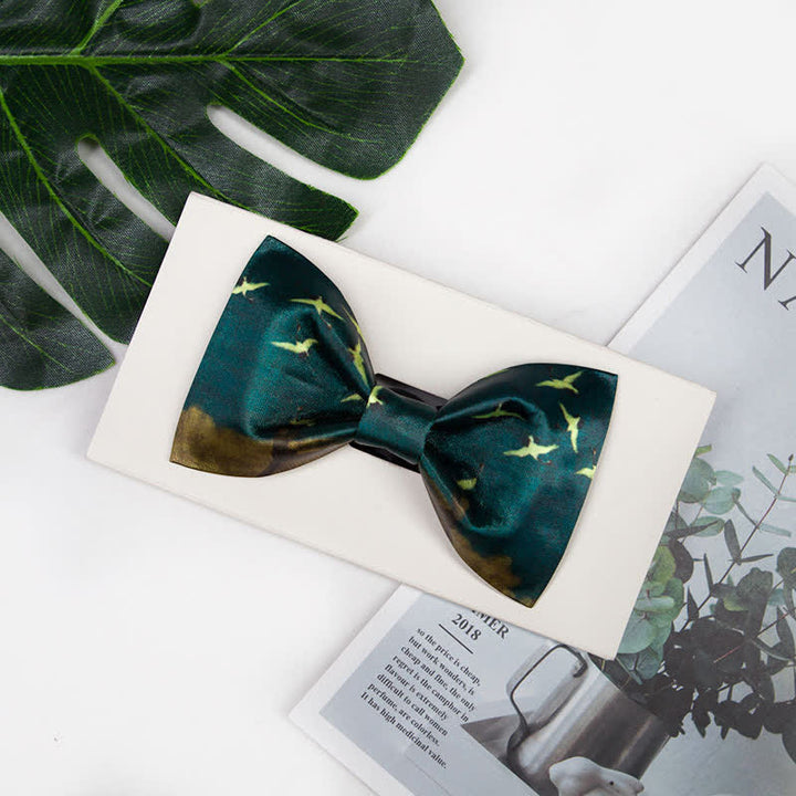 Papillon da uomo con stampa di gru volante verde scuro